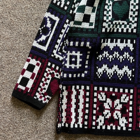 VTG Croquet Club Quilt Patchwork Pullover Mock Neck Sweater Knit Size L USA Made - Picture 2 of 11